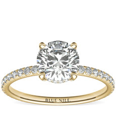 Petite bague de fiançailles diamant couronne pavé français Blue Nile Studio en or jaune 18 carats(1/3 carat, poids total)